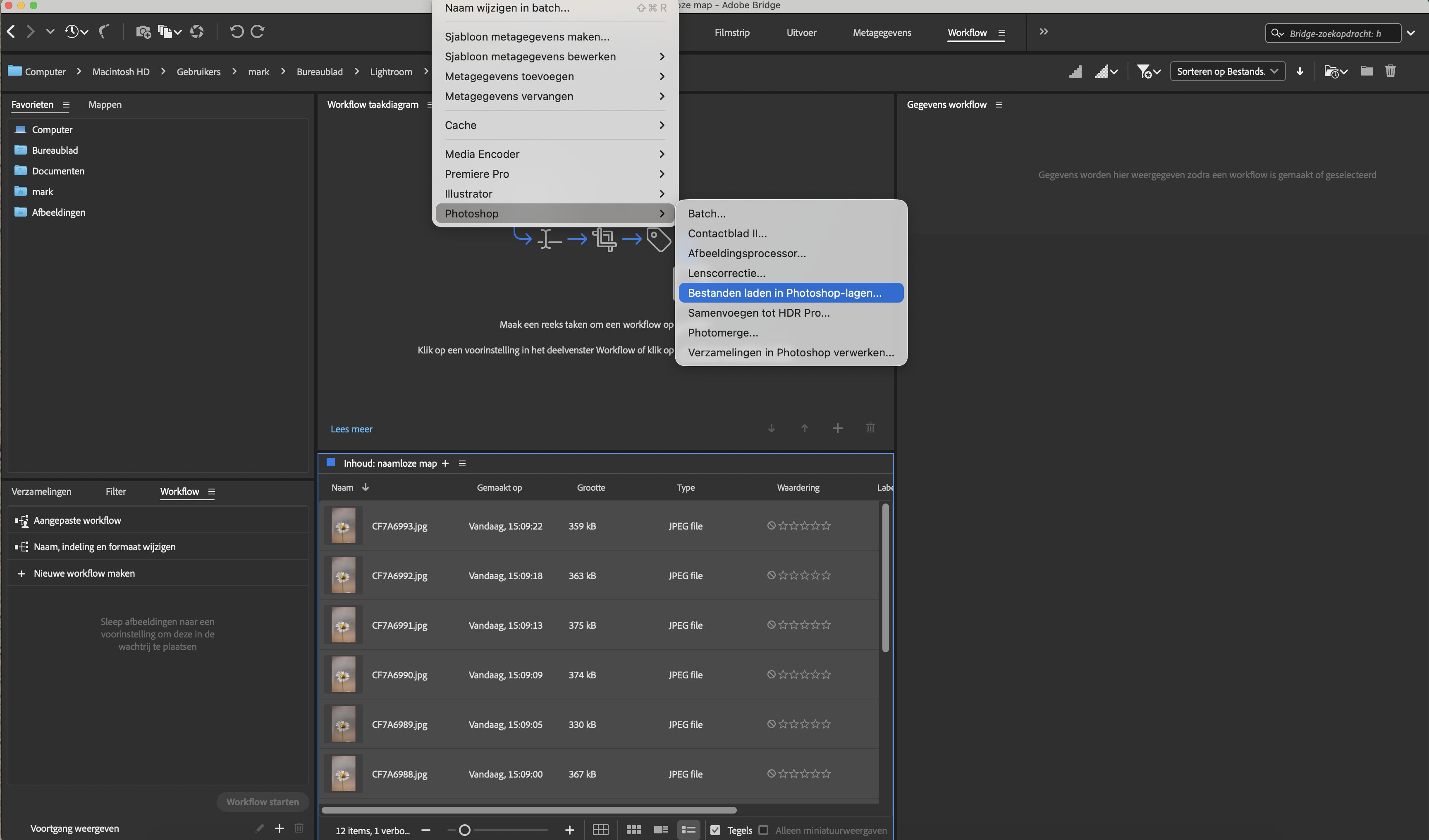 Foto's laden in Adobe Bridge