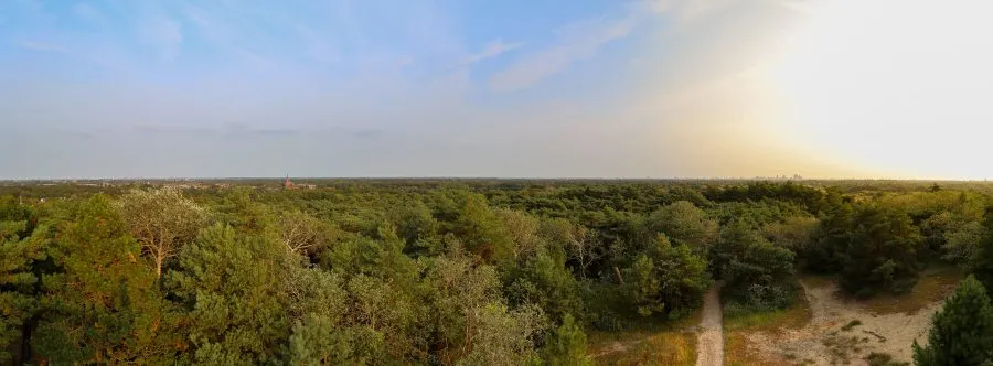 Panorama Uitzicht Wassenaar - Tussen duin en hemel 🌤️ Het uitzicht over Wassenaar strekt zich uit onder een lucht vol kleur. De zon zakt zacht achter de duinen, terwijl het licht d... - Landscape - Wassenaar