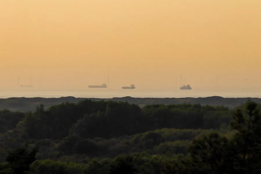 Zeezicht met vrachtschepen - Stilte in beweging 🌅 De vrachtschepen drijven traag over de horizon, donkere vormen tegen het glanzende water. De zee lijkt stil, maar leeft in elke g... - Landscape - Wassenaar